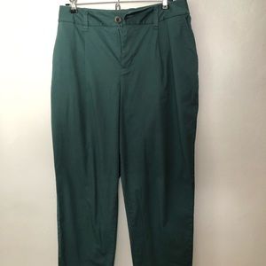 Women’s Pleated Bluish Green Cotton Pants, Cuffed, Size Medium